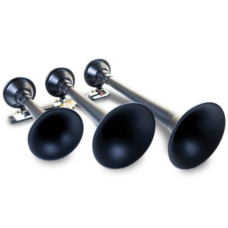 Kleinn Air Horns 730 - KLE730 - Kleinn Black Triple Horn/ 18.25In/ 14.75In/10In - XCR2.0 Coated Spun Steel - Shipped in Europe - Tuningsupply.com