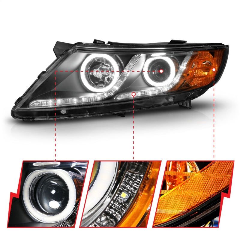 ANZO 121460 - ANZ121460 - ANZO 2011-2013 Kia Optima Projector Headlights w/ Halo Black (CCFL) - Shipped in Europe - Tuningsupply.com
