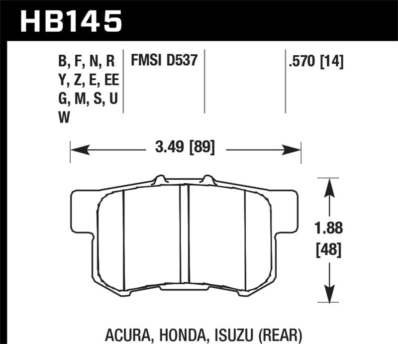 Hawk Performance KHB145U.570 - HAWKHB145U.570 - Hawk 02-06 Acura RSX / 02-11 Honda Civic Si / 00-09 S2000 DTC-70 Race Rear Brake Pads - Shipped in Europe - Tuningsupply.com