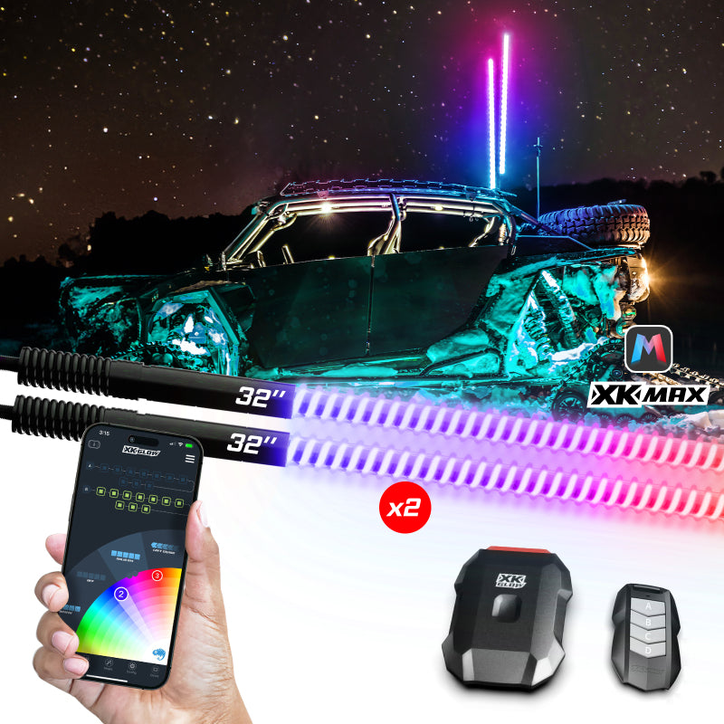 XKGLOW MX-WHIPC-ADV - XKGMX-WHIPC-ADV - XK Glow 2x32 XKmax RGBW Advanced App Control LED Whip Light Kit for 4x4 Offroad UTV ATV - Shipped in Europe - Tuningsupply.com