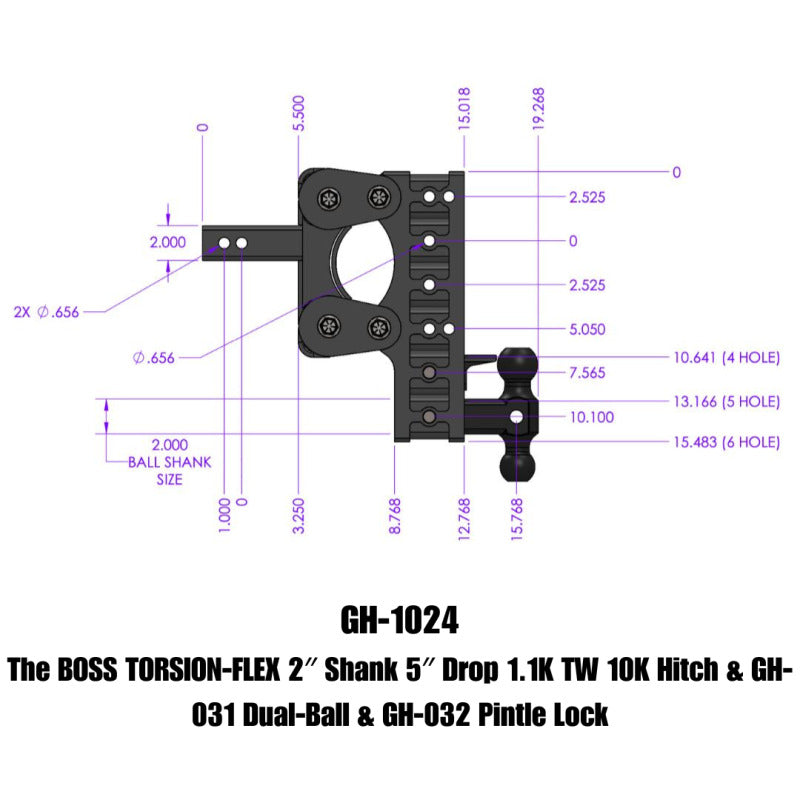 GEN-Y Hitch - GENGH-1024 - Gen-Y The Boss Torsion-Flex 2in Shank 5in Drop 10K Hitch w/GH-031 Dual-Ball/GH-032 Pintle Lock - Shipped in Europe - Tuningsupply.com