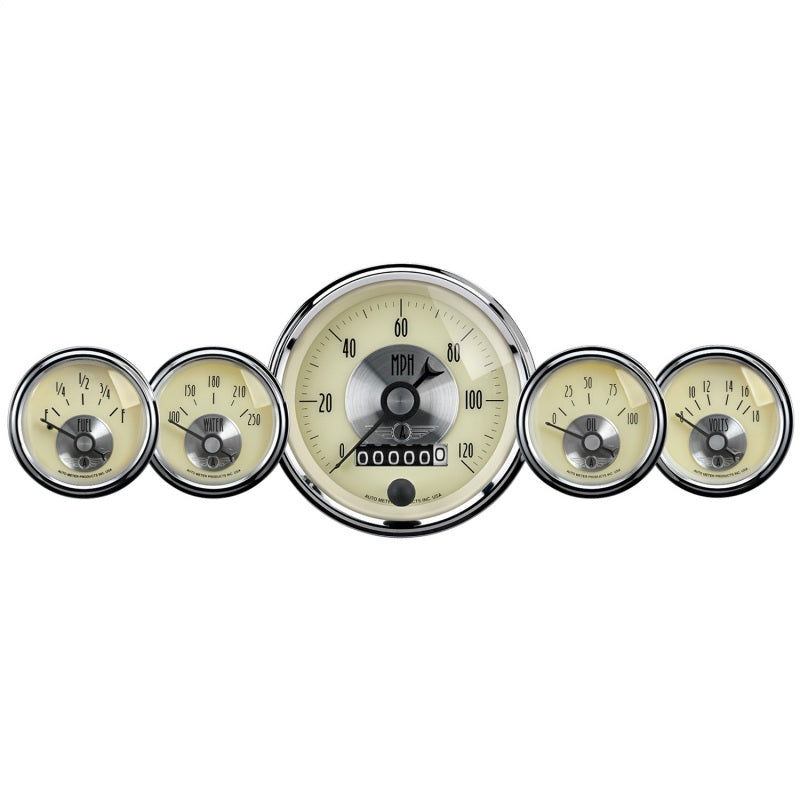 AutoMeter 2002 - ATM2002 - AutoMeter Gauge Kit 5 Pc 3-3/8in. & 2-1/16in. Elec Speedo W/Wheel Odo Prestige Antq. Ivory - Shipped in Europe - Tuningsupply.com