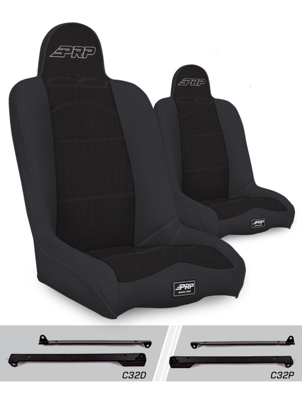 PRP Seats A140110-C32-50 - PRPA140110-C32-50 - PRP Daily Driver High Back Suspension Seats Kit for Jeep Wrangler CJ7/YJ (Pair) - Black - Shipped in Europe - Tuningsupply.com