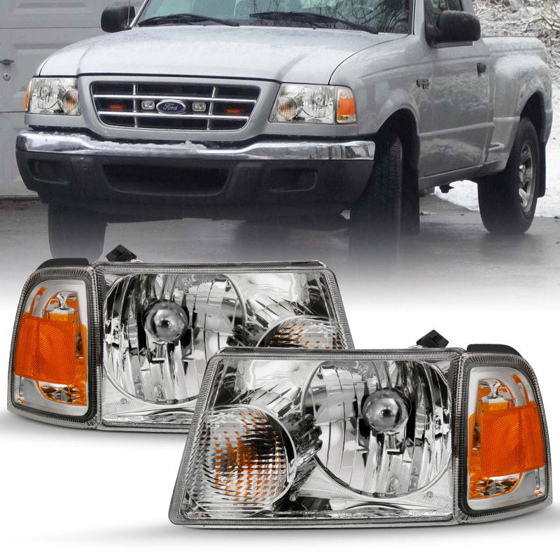ANZO 111484 - ANZ111484 - ANZO 2001-2011 Ford Ranger Crystal Headlight Chrome w/Corner Lights (OE Replacement) - Shipped in Europe - Tuningsupply.com