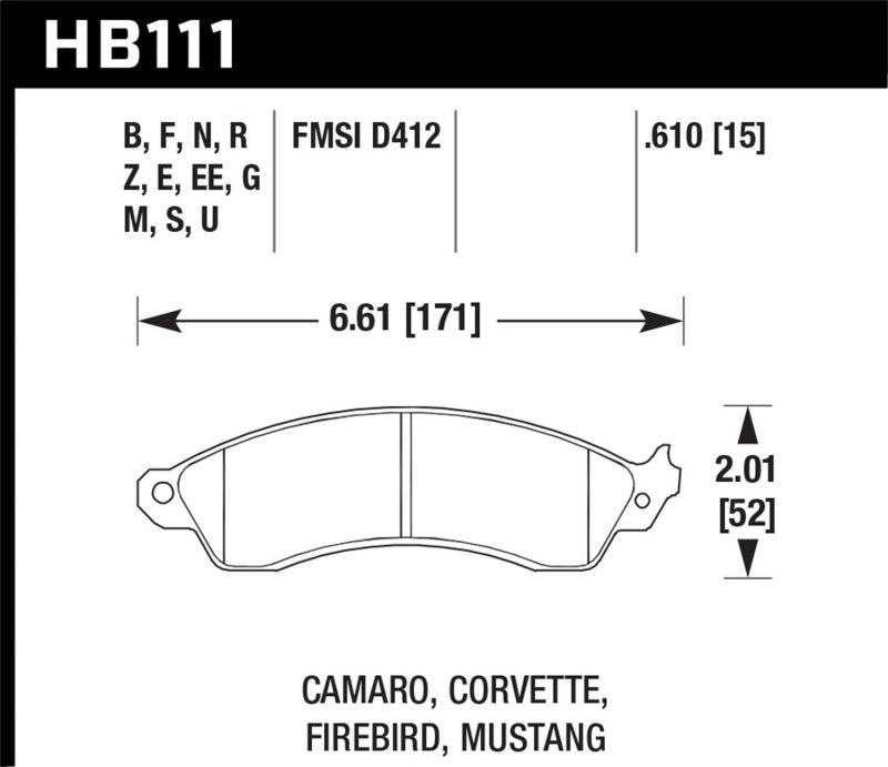 Hawk Performance KHB111E.610 - HAWKHB111E.610 - Hawk 94-04 Mustang Cobra / 88-96 Corvette / 88-92 Camaro w/HD Brakes Front Blue 9012 Race Brake Pads - Shipped in Europe - Tuningsupply.com