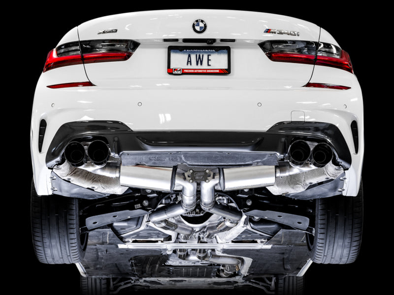 AWE Tuning 3015-43156 - AWE3015-43156 - AWE Tuning 2019+ BMW M340i (G20) Non-Resonated Touring Edition Exhaust - Quad Diamond Black Tips - Shipped in Europe - Tuningsupply.com