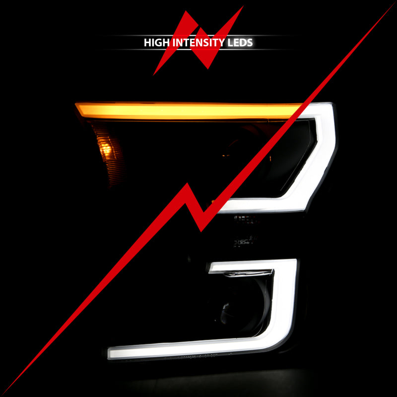 ANZO - ANZ111357 - ANZO 2015-2017 Ford F-150 Projector Headlights w/ Plank Style Switchback Black w/ Amber - Shipped in Europe - Tuningsupply.com