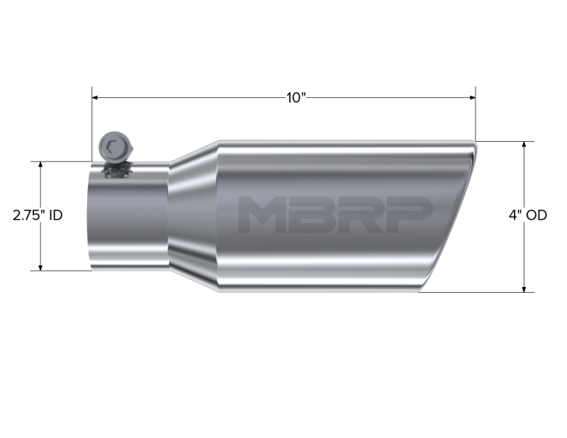 MBRP PT5157 - MBRPT5157 - MBRP Universal Tip 4in OD 2.75in Inlet 10in Length Angled Rolled End T304 - Shipped in Europe - Tuningsupply.com