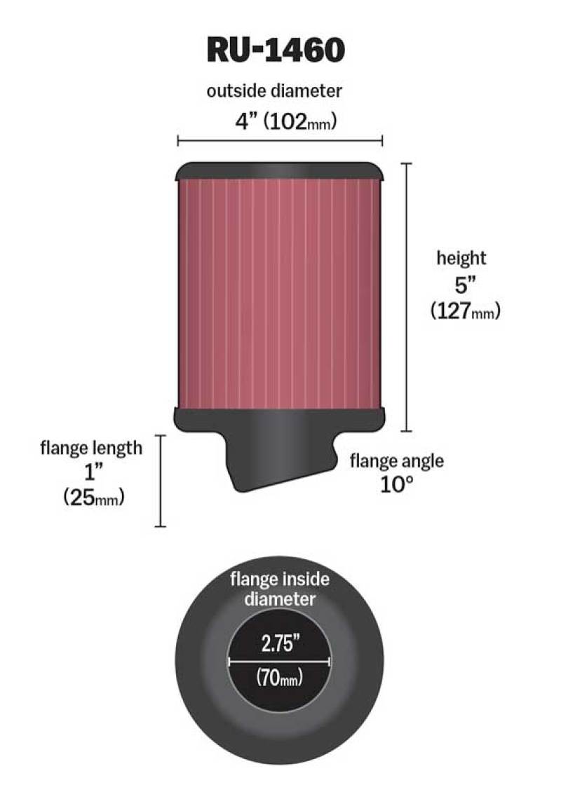 K&N Engineering RU-1460 - KNNRU-1460 - K&N Filter Universal Rubber Filter 2 3/4 inch 10 Degree Flange 4 inch OD 5 inch Height - Shipped in Europe - Tuningsupply.com