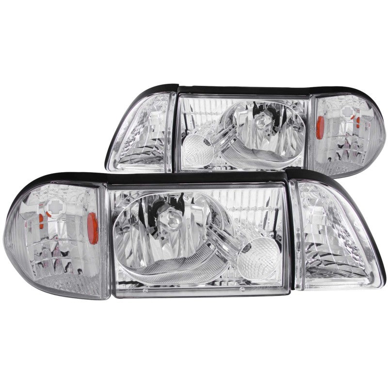 ANZO 121195 - ANZ121195 - ANZO 1987-1993 Ford Mustang Crystal Headlights Chrome w/ Corner Lights 2pc - Shipped in Europe - Tuningsupply.com