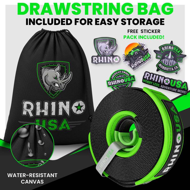 Rhino USA RG-TS3X20-GRN - RSARG-TS3X20-GRN - Rhino USA Recovery Tow Strap 3Inx20Ft (Green) - Shipped in Europe - Tuningsupply.com
