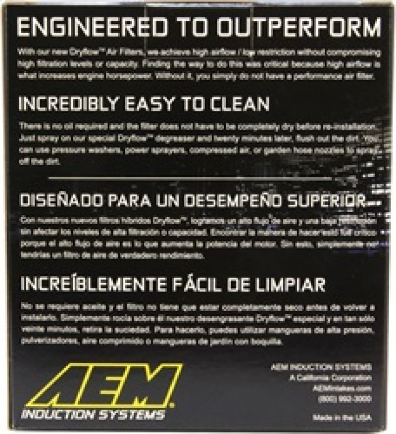 AEM Induction 21-202DOSK - AEM21-202DOSK - AEM 5.5in Base OD x 4.75in Top OD x 5in Height Conical Dryflow Air Filter - Shipped in Europe - Tuningsupply.com