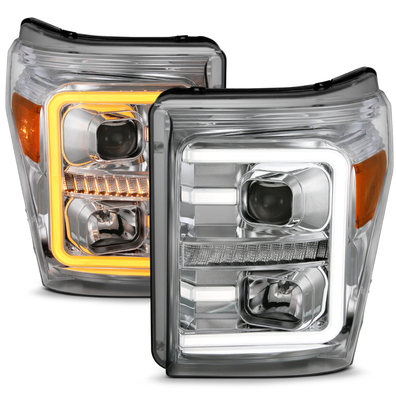 ANZO 111407 - ANZ111407 - ANZO 11-16 Ford F-250/F-350/F-450 Projector Headlights w/ Plank Style Switchback Chrome w/Amber - Shipped in Europe - Tuningsupply.com