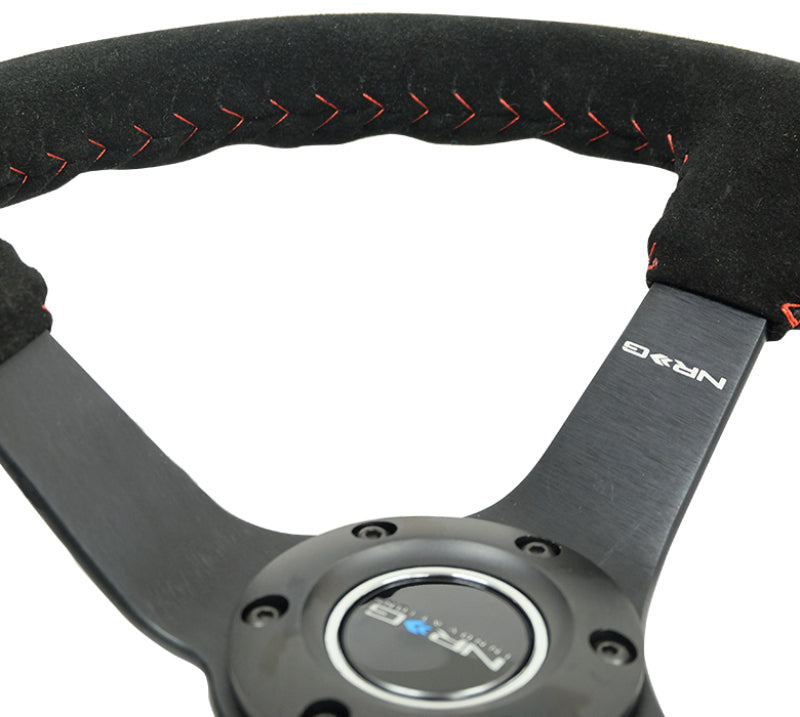 NRG RST-036MB-S-RD - NRGRST-036MB-S-RD - NRG Reinforced Steering Wheel (350mm / 3in. Deep) Blk Suede/Red BBall Stitch w/5mm Matte Blk Spokes - Shipped in Europe - Tuningsupply.com