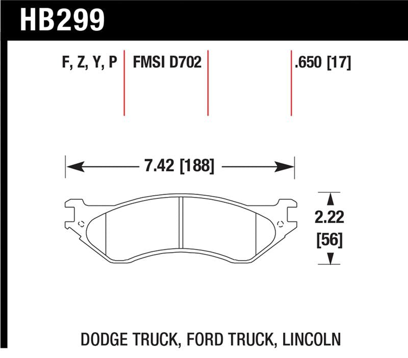 Hawk Performance KHB299Y.650 - HAWKHB299Y.650 - Hawk Dodge B1500 VanDurango/1500 Pickup/1500 Van / Ford / Lincoln LTS Street Front & Rear Brake Pad - Shipped in Europe - Tuningsupply.com