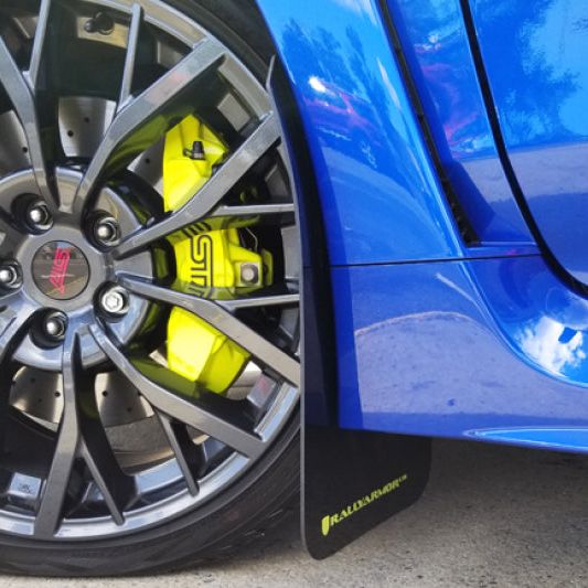 Rally Armor MF32-UR-BLK/CGN - RALMF32-UR-BLK/CGN - Rally Armor 15-21 Subaru WRX/STI Black UR Mud Flap w/Green Logo - Shipped in Europe - Tuningsupply.com