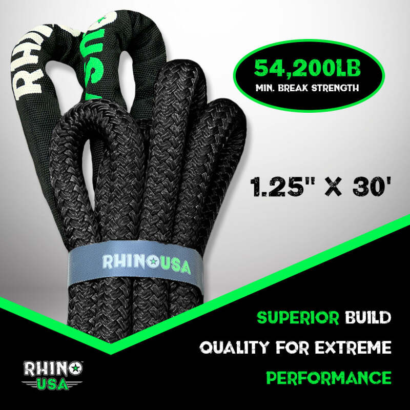 Rhino USA KROPE-1.25X30-BLK - RSAKROPE-1.25X30-BLK - Rhino USA Kinetic Energy Recovery Rope (1.25In X 30Ft) Black - Shipped in Europe - Tuningsupply.com
