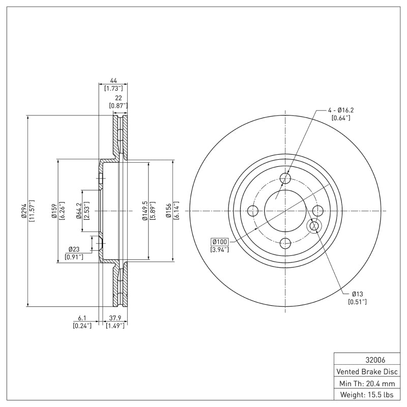 DFC 600-32006 - DFC600-32006 - DFC 07-15 Mini Cooper (Excl Clubman) Front Brake Rotor - Shipped in Europe - Tuningsupply.com