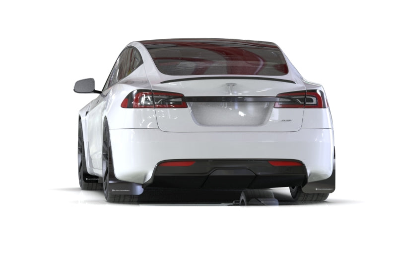 Rally Armor MF101-UR-BLK-WH - RALMF101-UR-BLK-WH - Rally Armor 21-26 Tesla Model S / S Plaid Black UR Mud Flap w/White Logo - Shipped in Europe - Tuningsupply.com