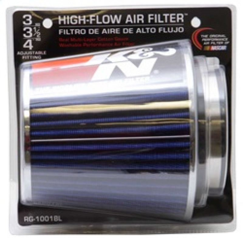 K&N Engineering RG-1001BL - KNNRG-1001BL - K&N Universal Air Filter Chrome Round Tapered Blue - 4in Flange ID x 1.125in Flange Length x 5.5in H - Shipped in Europe - Tuningsupply.com