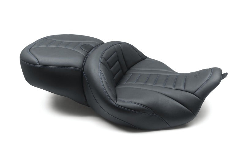 Mustang Motorcycle 79006SB - MMP79006SB - Mustang 08-21 Harley Electra Glide/Rd Glide/Rd King 1PC Seat Deluxe - Black w/ Sky Blue Stitching - Shipped in Europe - Tuningsupply.com