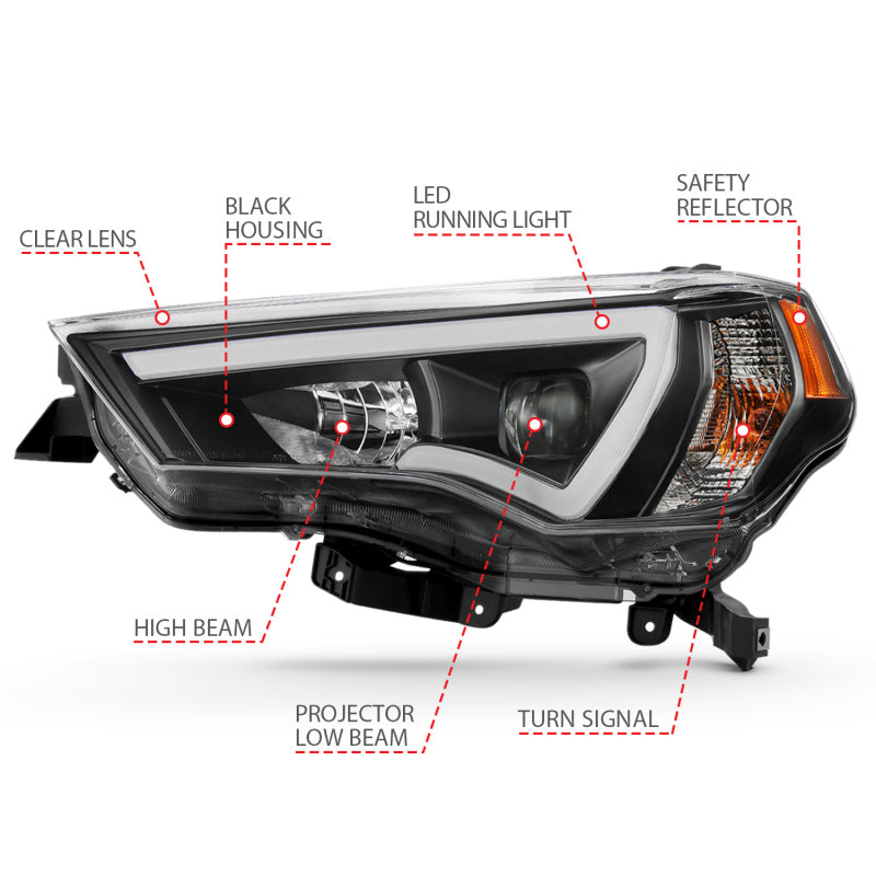 ANZO - ANZ111416 - ANZO 14-18 Toyota 4 Runner Plank Style Projector Headlights Black w/ Amber - Shipped in Europe - Tuningsupply.com