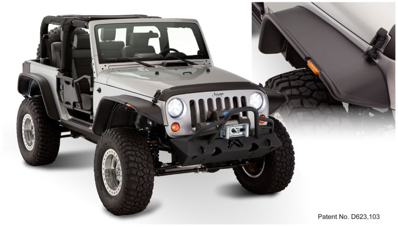 Bushwacker - BUS10919-07 - Bushwacker 07-18 Jeep Wrangler Flat Style Flares 4pc Fits 2-Door Sport Utility Only - Black - Shipped in Europe - Tuningsupply.com