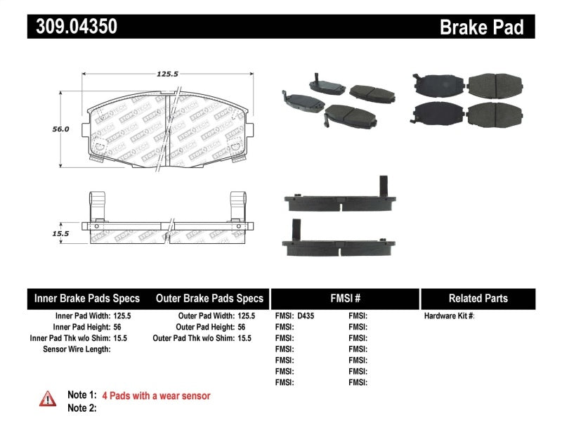 Stoptech 309.04350 - STO309.04350 - StopTech Performance 87-92 MK3 Supra Front Brake Pads - Shipped in Europe - Tuningsupply.com