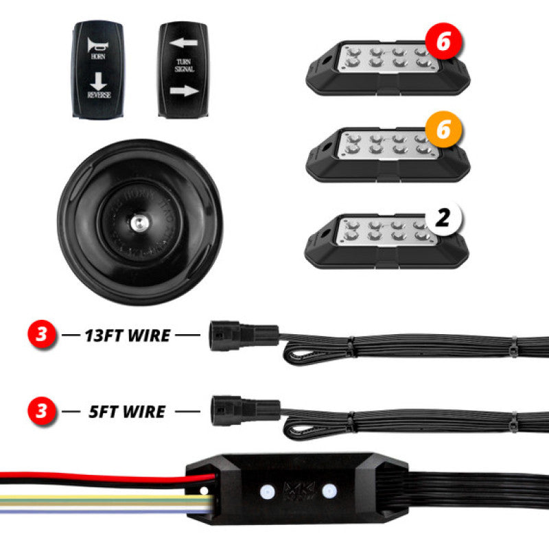 XKGLOW XK-DT-PRO - XKGXK-DT-PRO - XK Glow ATV UTV Pro DOT Street Legal Conversion Signal/ Horn Kit- 2 White 6 Red 6 Amber Pods - Shipped in Europe - Tuningsupply.com