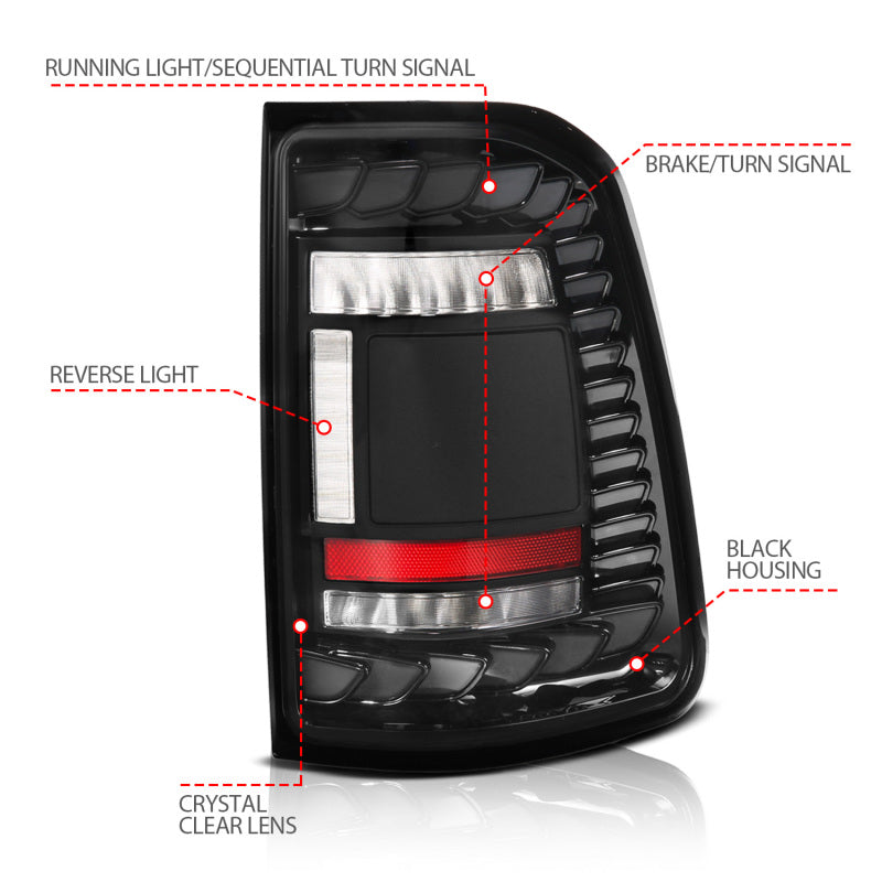ANZO 311480A - ANZ311480A - ANZO 19-24 RAM 1500 (Factory Halogen Models) Full LED Tail Lights SeqSig Black - Pair - Shipped in Europe - Tuningsupply.com