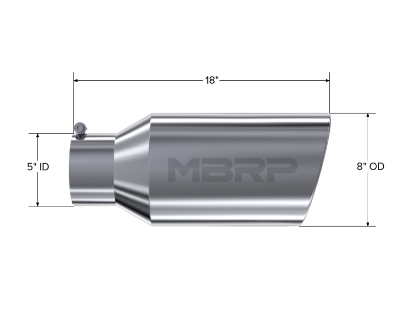 MBRP PT5129 - MBRPT5129 - MBRP Universal Tip 8in OD Rolled End 5in Inlet 18in Length T304 - Shipped in Europe - Tuningsupply.com