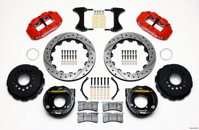 Wilwood 140-9213-DR - WIL140-9213-DR - Wilwood Narrow Superlite 4R Rear P-Brk Kit 12.88in Drilled Red Chevy 12 Bolt w/ C-Clips - Shipped in Europe - Tuningsupply.com