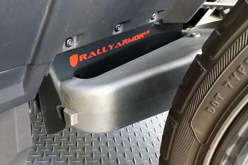 Rally Armor MF35-UR-BLK/OR - RALMF35-UR-BLK/OR - Rally Armor 15-24 Polaris Slingshot Rear Swingarm Black UR Mud Flap w/Orange Logo (MOQ 200 PCS) - Shipped in Europe - Tuningsupply.com