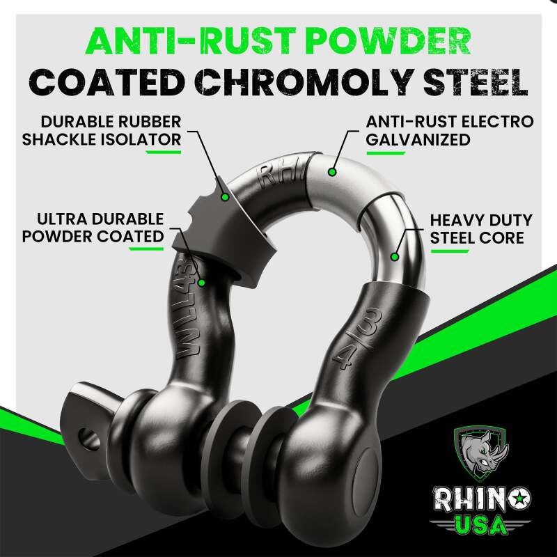 Rhino USA RNO-MATTE-SHACK - RSARNO-MATTE-SHACK - Rhino USA 3/4In D-Ring Shackle Set (2-Pack) Matte Black - Shipped in Europe - Tuningsupply.com