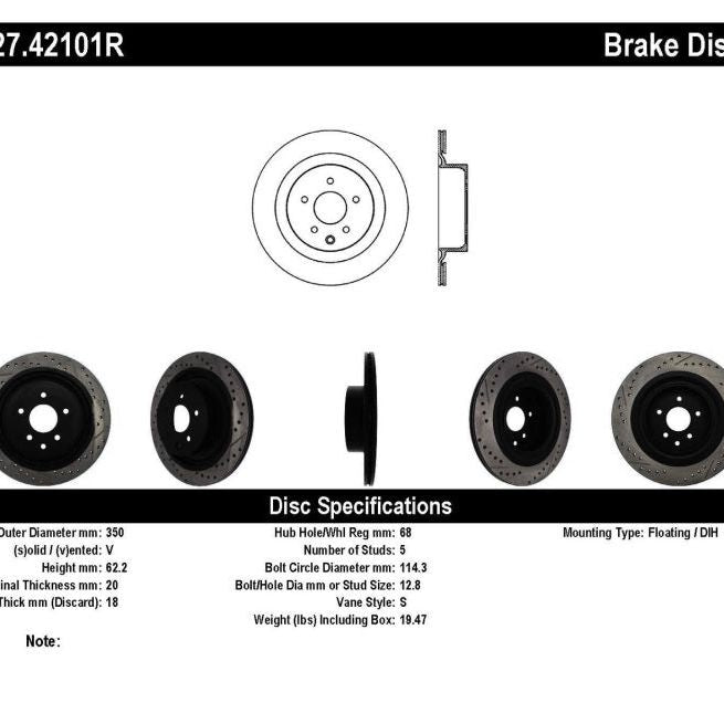 Stoptech 127.42101R - STO127.42101R - StopTech Infiniti G37 / Nissan 370Z SportStop Slotted & Drilled Rear Right Rotor - Shipped in Europe - Tuningsupply.com