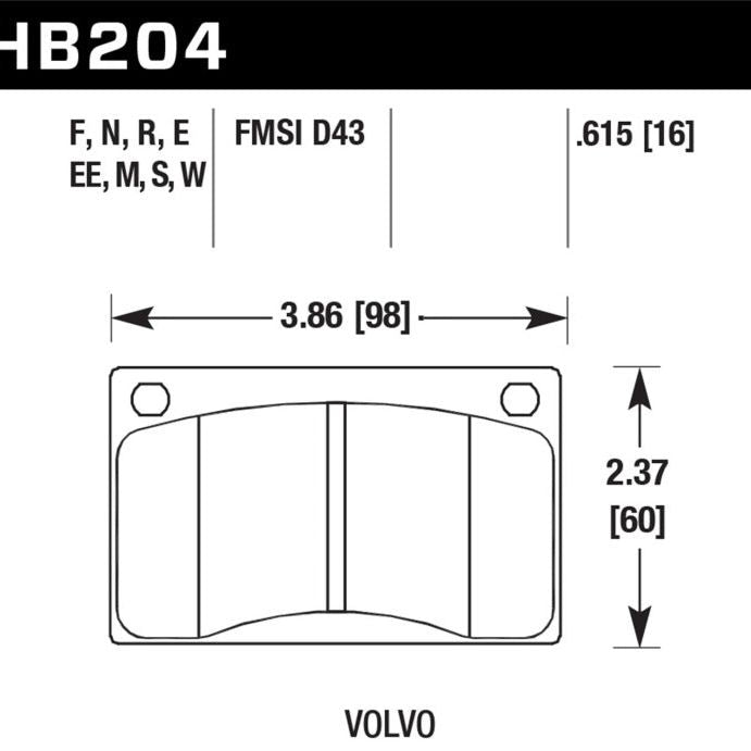 Hawk Performance KHB204W.615 - HAWKHB204W.615 - Hawk 90-93 Volvo 240 DTC-30 Front Race Pads - Shipped in Europe - Tuningsupply.com