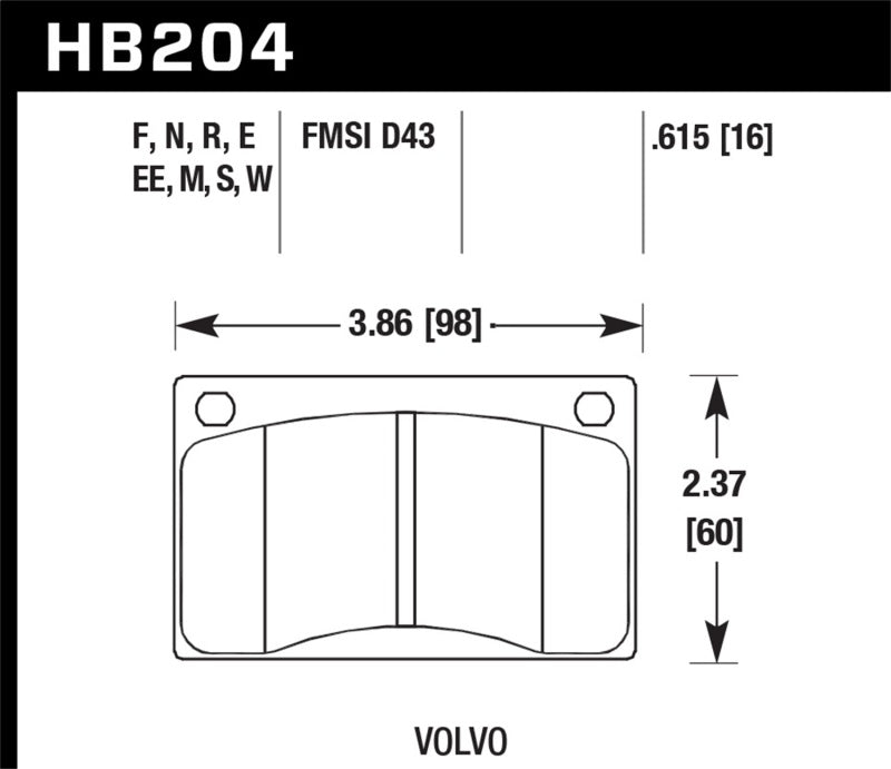Hawk Performance KHB204M.615 - HAWKHB204M.615 - Hawk Volvo 142/145/164/240/242/244/245/262/265/1800 Black Race Brake Pads - Shipped in Europe - Tuningsupply.com