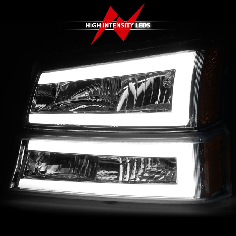 ANZO - ANZ111502 - ANZO 2003-2006 Chevrolet Silverado 1500 Crystal Headlights w/ Light Bar Chrome Housing - Shipped in Europe - Tuningsupply.com