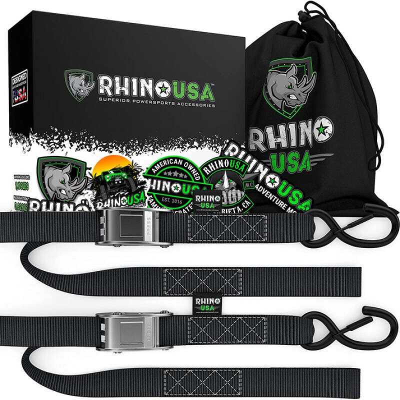 Rhino USA G-CAMSOFT-2PK - RSAG-CAMSOFT-2PK - Rhino USA Cambuckle Motorcycle Tiedown Straps 2-Pack (Black) 1.5In X 8Ft - Shipped in Europe - Tuningsupply.com