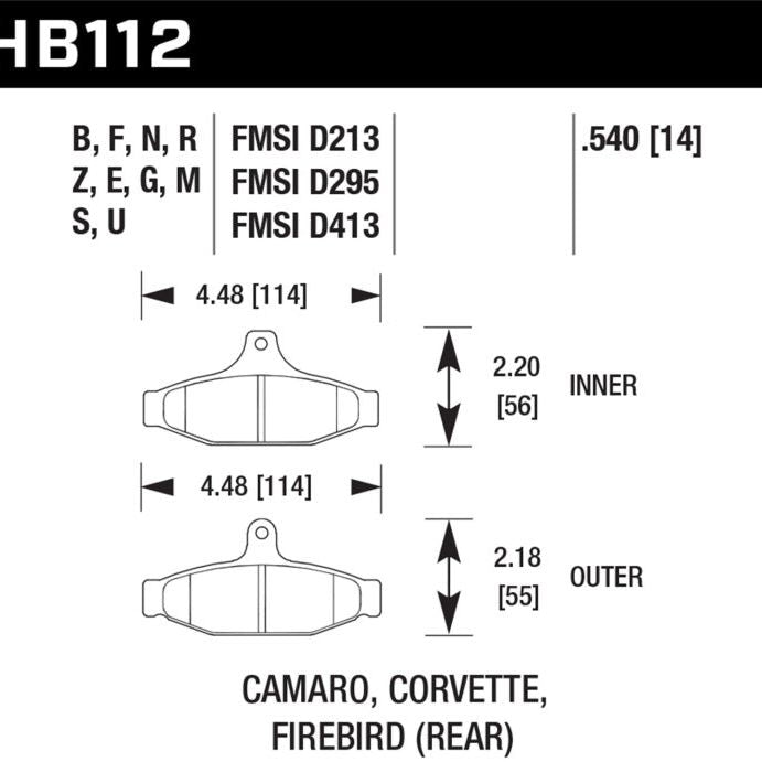 Hawk Performance KHB112G.540 - HAWKHB112G.540 - Hawk 85-97 Chevrolet Camaro w/Rear Disc Brakes/84-96 Chevrolet Corvette DTC-60 Race Rear Brake Pads - Shipped in Europe - Tuningsupply.com