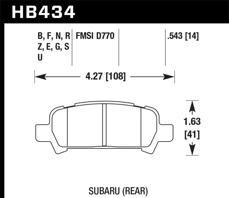 Hawk Performance KHB434Z.543 - HAWKHB434Z.543 - Hawk 02-03 WRX / 05-08 LGT D770 Performance Ceramic Street Rear Brake Pads - Shipped in Europe - Tuningsupply.com