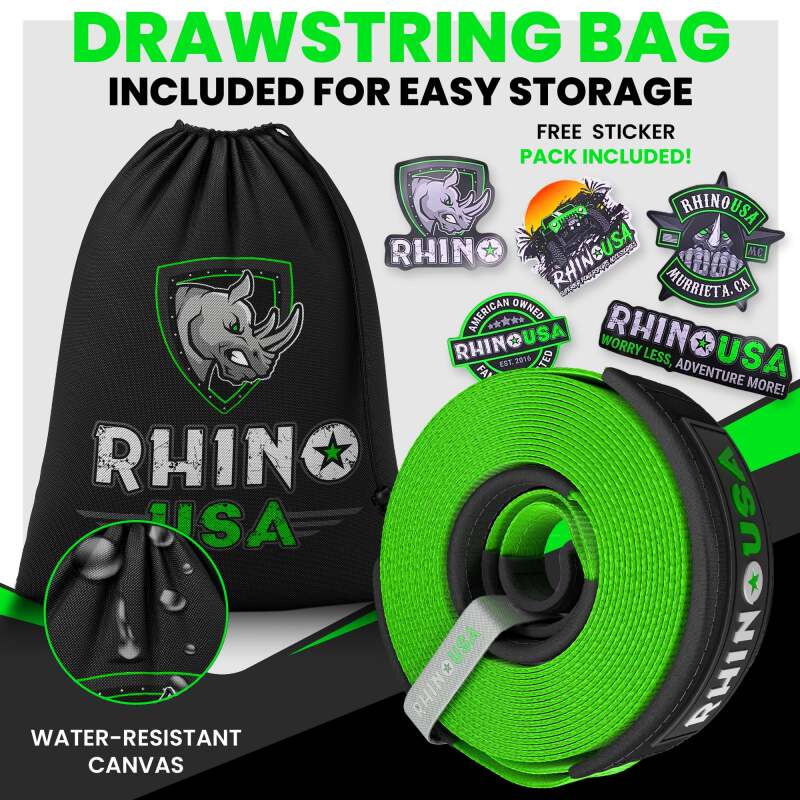Rhino USA RG-TS4X30-GRN - RSARG-TS4X30-GRN - Rhino USA Recovery Tow Strap 4Inx30Ft (Green) - Shipped in Europe - Tuningsupply.com