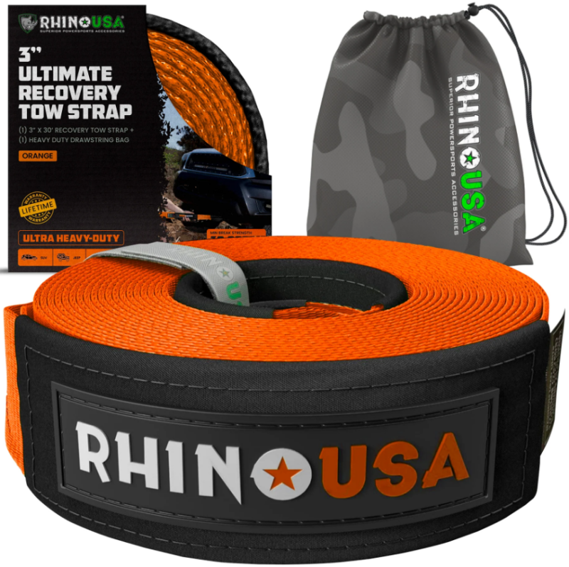 Rhino USA RG-TS3X30-ORG - RSARG-TS3X30-ORG - Rhino USA Recovery Tow Strap 3In x 30Ft (Orange) - Shipped in Europe - Tuningsupply.com