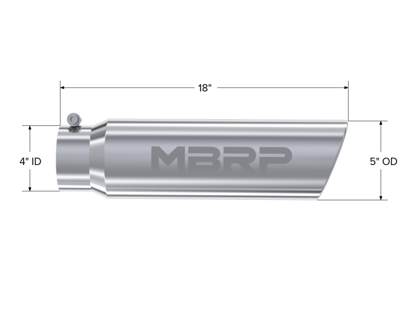 MBRP PT5124 - MBRPT5124 - MBRP Universal 5in OD Angled Rolled End 4in Inlet 18in Length T304 Exhaust Tip - Shipped in Europe - Tuningsupply.com