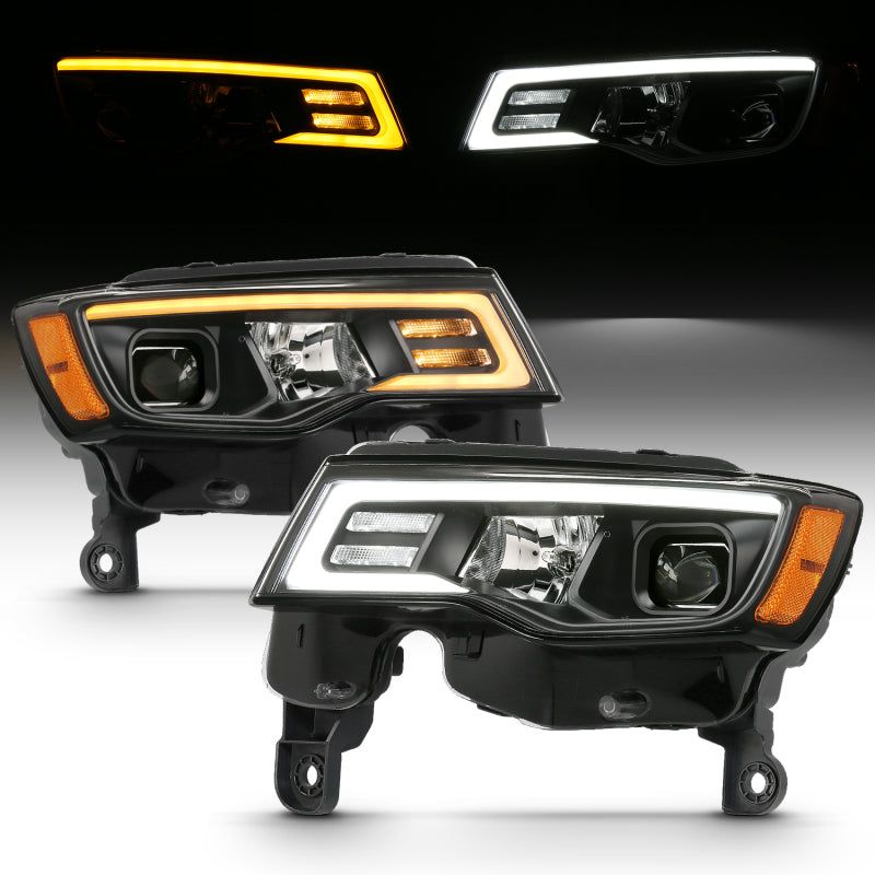 ANZO 111418 - ANZ111418 - ANZO 2017-2018 Jeep Grand Cherokee Projector Headlights w/ Plank Style Switchback - Black w/ Amber - Shipped in Europe - Tuningsupply.com