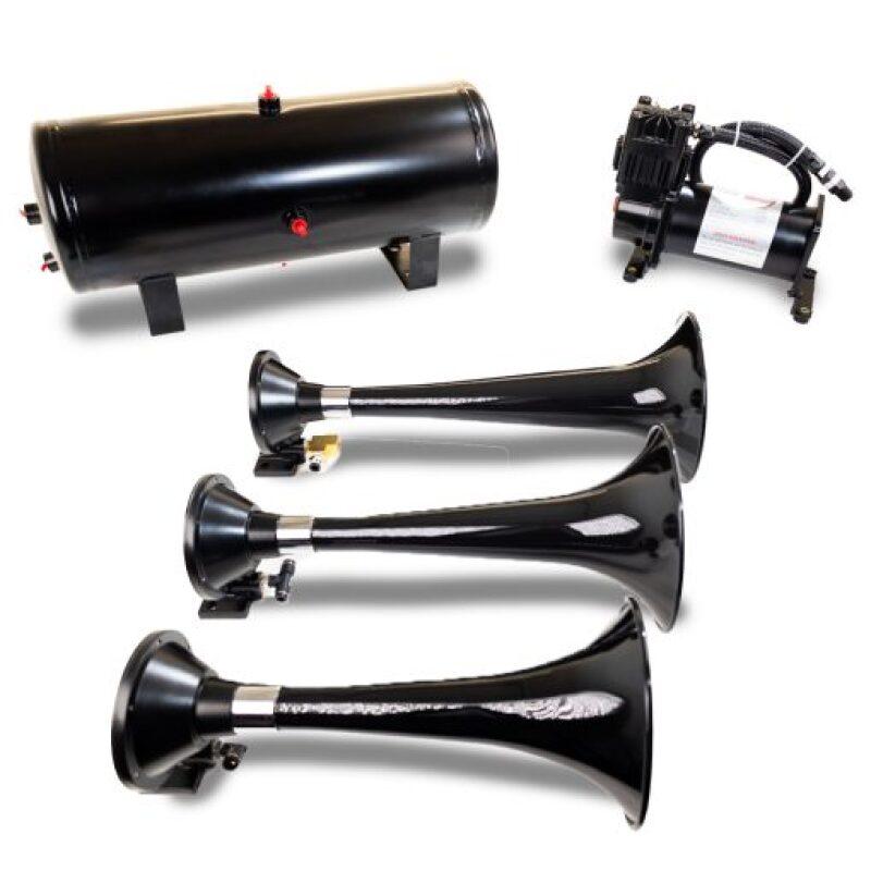 Kleinn Air Horns HK7 - KLEHK7 - Kleinn Triple Black Horn Kit w/150 PSI Waterproof 3.0 gal Air Tank - Shipped in Europe - Tuningsupply.com