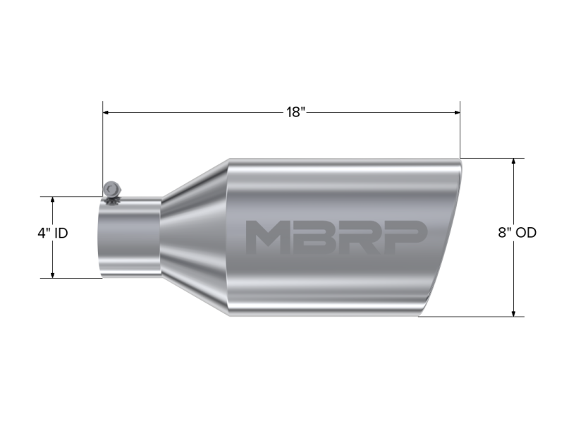 MBRP PT5128 - MBRPT5128 - MBRP Universal Tip 8in O.D. Rolled End 4in inlet 18in length T304 - Shipped in Europe - Tuningsupply.com
