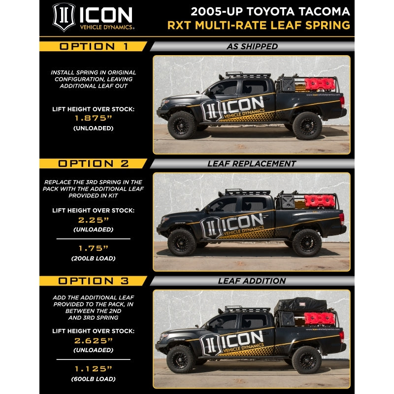 ICON 158505 - ICO158505 - ICON 2005+ Toyota Tacoma Multi Rate RXT Leaf Pack w/Add In Leaf - Shipped in Europe - Tuningsupply.com
