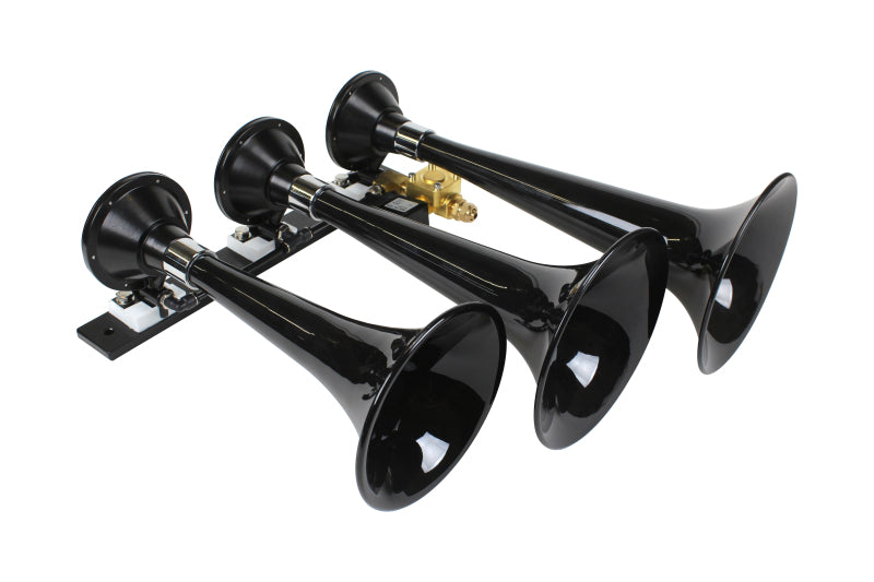 Kleinn Air Horns 230 - KLE230 - Kleinn Black Triple Horn/ 15In/13In/11In - High Impact ABS Trumpet/ Zinc Alloy Base - Shipped in Europe - Tuningsupply.com