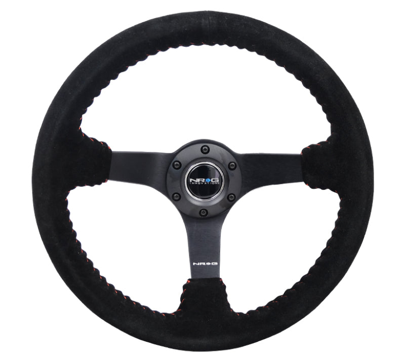 NRG RST-036MB-S-RD - NRGRST-036MB-S-RD - NRG Reinforced Steering Wheel (350mm / 3in. Deep) Blk Suede/Red BBall Stitch w/5mm Matte Blk Spokes - Shipped in Europe - Tuningsupply.com